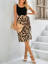Casual New Ladies Fashion Round Neck Stitching Printed Sleeveless Dress
