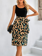 Casual New Ladies Fashion Round Neck Stitching Printed Sleeveless Dress