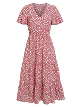 Casual women's spring and summer new V-neck lotus leaf sleeve printed dress for women