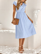 Women's Solid Color embroidered Flutter Sleeve Midi Dress