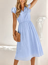 Women's Solid Color embroidered Flutter Sleeve Midi Dress