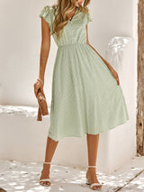 Women's Solid Color embroidered Flutter Sleeve Midi Dress