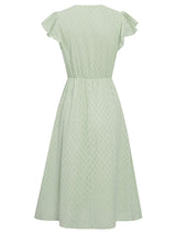 Women's Solid Color embroidered Flutter Sleeve Midi Dress