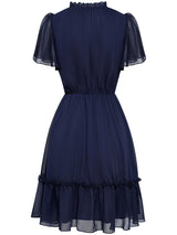 Women's Solid Color Flutter Sleeve V-neck Ruffle Skirt Dress