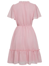 Women's Solid Color Flutter Sleeve V-neck Ruffle Skirt Dress