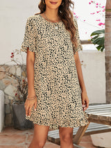 Women's Printed Ruffle Stretch Knit Dress