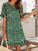 Women's Printed Ruffle Stretch Knit Dress