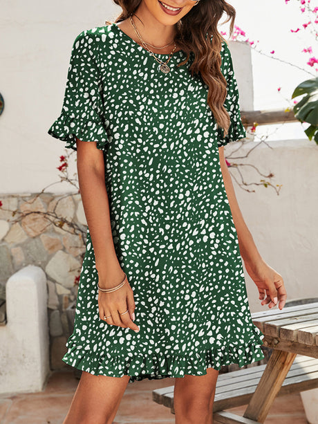Women's Printed Ruffle Stretch Knit Dress