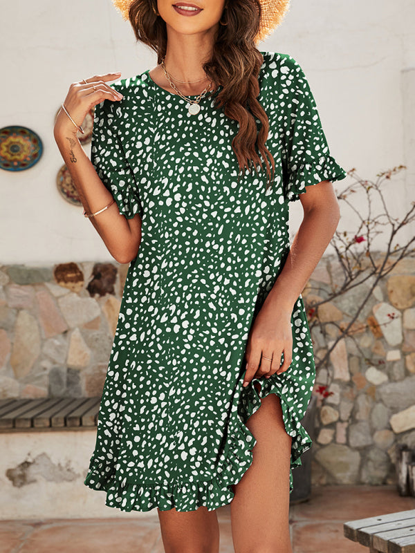 Women's Printed Ruffle Stretch Knit Dress