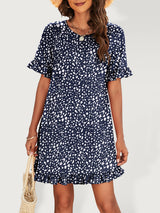 Women's Printed Ruffle Stretch Knit Dress