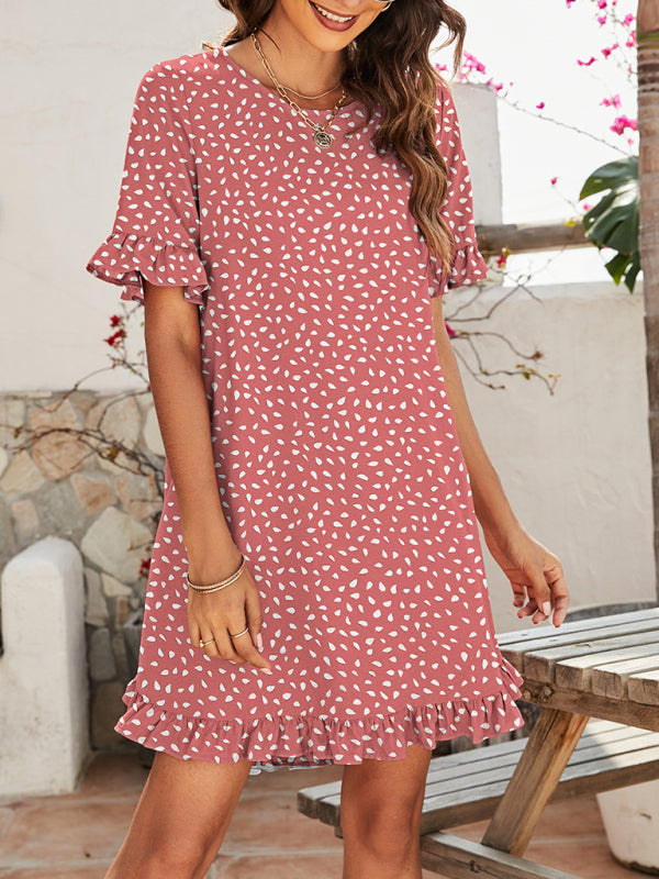 Women's Printed Ruffle Stretch Knit Dress