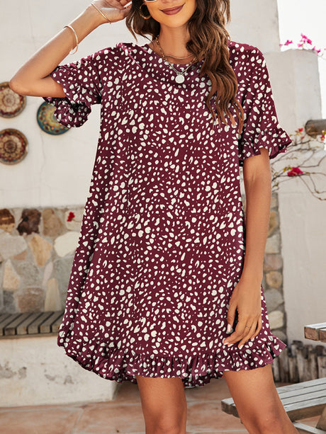 Women's Printed Ruffle Stretch Knit Dress