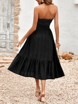 Women's Solid Color Strapless Taffeta Bubble-hem Lace Midi Dress