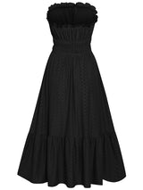 Women's Solid Color Strapless Taffeta Bubble-hem Lace Midi Dress