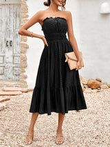 Women's Solid Color Strapless Taffeta Bubble-hem Lace Midi Dress