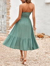 Women's Solid Color Strapless Taffeta Bubble-hem Lace Midi Dress