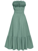 Women's Solid Color Strapless Taffeta Bubble-hem Lace Midi Dress