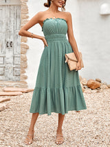 Women's Solid Color Strapless Taffeta Bubble-hem Lace Midi Dress