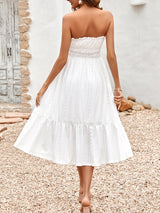 Women's Solid Color Strapless Taffeta Bubble-hem Lace Midi Dress