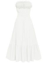 Women's Solid Color Strapless Taffeta Bubble-hem Lace Midi Dress