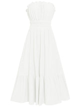 Women's Solid Color Strapless Taffeta Bubble-hem Lace Midi Dress