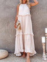 Women's Solid Color Halter Neck Ruffle Tiered Maxi Dress