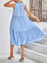 Women's Solid Color Tie Neck Sleeveless Tiered Maxi Dress