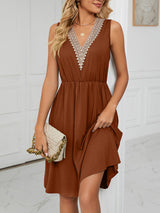 Women's knitted lace V-neck sleeveless pocket waist dress