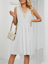 Women's knitted lace V-neck sleeveless pocket waist dress
