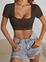 Women's Staple Rib Scoop Neck Short Sleeve Crop Top
