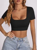 Women's Staple Rib Scoop Neck Short Sleeve Crop Top