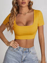 Women's Staple Rib Scoop Neck Short Sleeve Crop Top