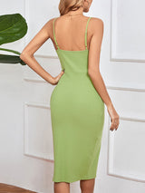Women's Solid Color Lace-up Front Slit Slipdress