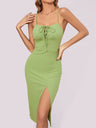 Women's Solid Color Lace-up Front Slit Slipdress
