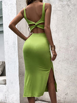 Women's Solid Color Crisscross Open-back Bodycon Dress