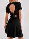 Women's Solid Color Faux Wrap V-neck Open Back Tie Rib Mini Dress