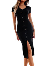 Women's Solid Color Button Front Midi Dress
