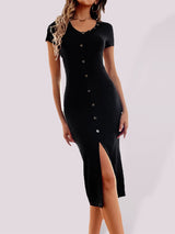 Women's Solid Color Button Front Midi Dress