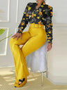 Women's Floral Print Button-front Long-sleeve Shirt With Belted Pants Set