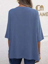 Women's Cotton Linen Round Neck Irregular Shirt Half Sleeve Top