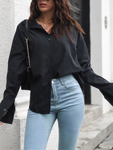 Women's Long Sleeve Drop Shoulder Shirt With Sleeve Button Detail
