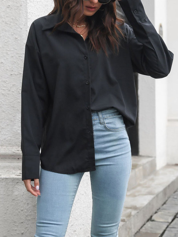 Women's Long Sleeve Drop Shoulder Shirt With Sleeve Button Detail