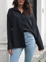 Women's Long Sleeve Drop Shoulder Shirt With Sleeve Button Detail