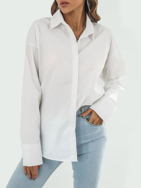 Women's Long Sleeve Drop Shoulder Shirt With Sleeve Button Detail