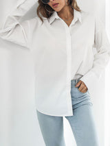 Women's Long Sleeve Drop Shoulder Shirt With Sleeve Button Detail