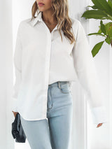 Women's Long Sleeve Drop Shoulder Shirt With Sleeve Button Detail