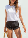 Women's Solid Color Shoulder Pad Sleeveless Top