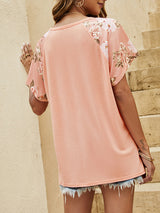 Women's Flutter Sleeve Print Contrast Panel Tee