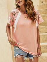 Women's Flutter Sleeve Print Contrast Panel Tee