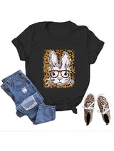 Women's Graphic Print Leopard Easter Bunny T-shirt